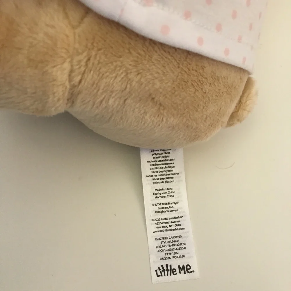 Plush Bear Baby Gift - Beige Bear with Pink “It's A Girl 'Shirt” NEW | Little Me
